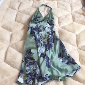 Blue and green floral, halter dress